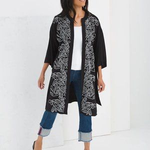 CHICO'S NEW BLACK FRENCH KNOT EMBROIDERED KIMONO JACKET TOP S/M